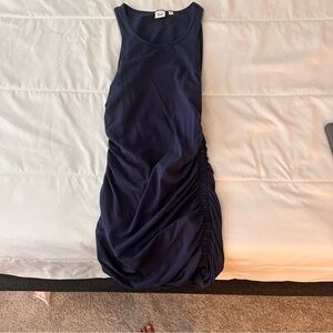 TNA Aritzia ruched dress, navy blue, size M